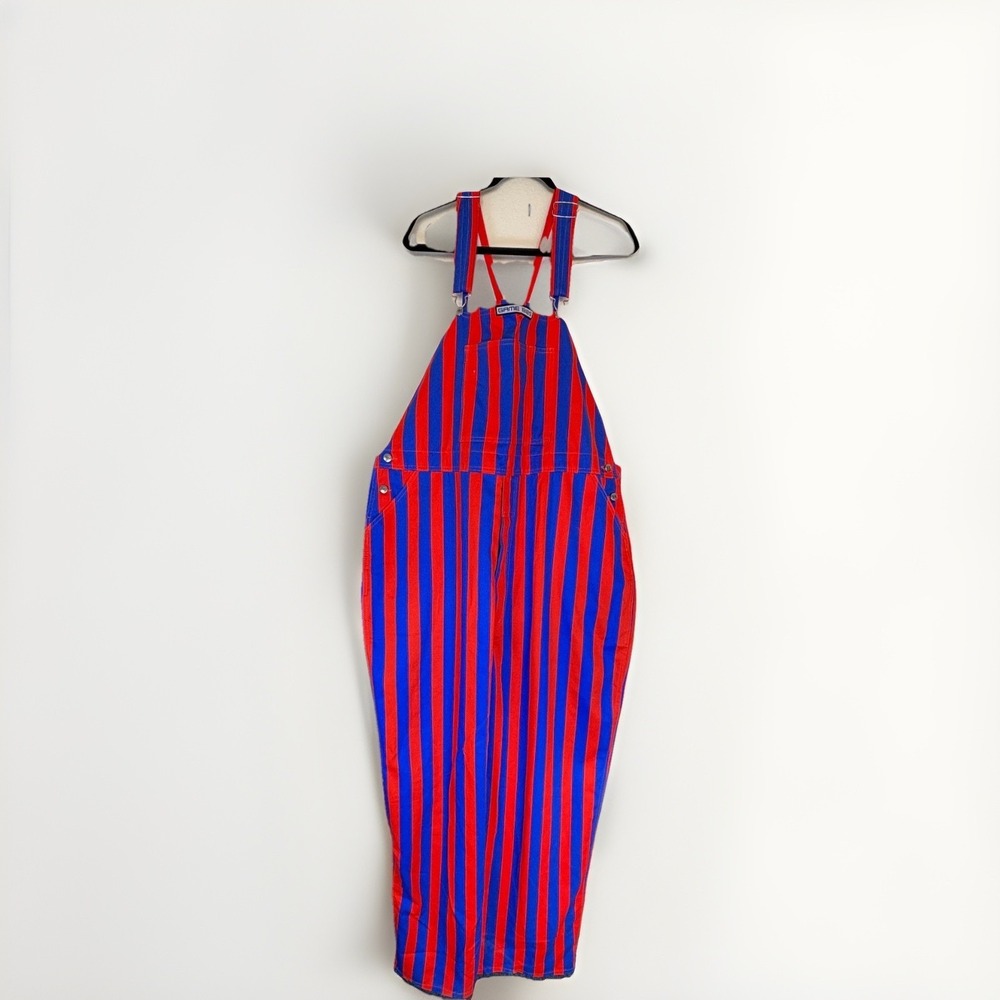 Game Bibs Overalls Unisex 2XL Royal Blue Orange Striped Cotton‎ Shoulder Straps